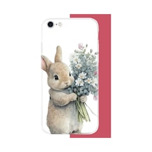 İphone 6 - 6s Uyumlu Çiçek Tutan Tavşan.jpeg Uv Baskılı Silikon Kılıf Renkli