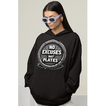 Sevbano No Excuses Just Pilates Baskılı Unisex Oversize Sporcu Hoodie Siyah