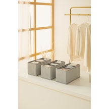 Ocean Home Textile 3'lü Bölmeli Gri Balıksırtı Çekmece İçi Düzenleyici Kutu Set 13 x 28 x 13 cm