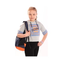 Toontoy Kids Toontoy Kız Çocuk Baskılı Kapüşonlu Kısa Kollu Tişört Gri