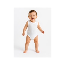 Bebek Atlet Body Pamuklu Ribanalı Çıtçıtlı Kolsuz Bebek Zıbını Beyaz