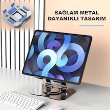 Robeve Tablet Standı 360 Derece Dönebilen Tablet Stand Katlanabilir Metal Tablet Tutucu Standı Tablet Ve Telefon Tutucu Stant Tablet Tutucu Metal Metalik Gri