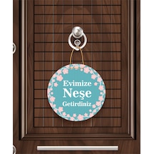 Evimize Neşe Getirdiniz" Yazılı Mdf Kapı Süsü 22.5 Cm Dekoratif Halat Askılı Giriş Dekoru Gümüş