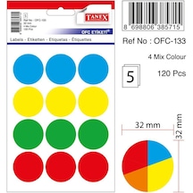 Tanex Ofc-133 Mıx Color Ofis Etiketi 30MM 60 Adet