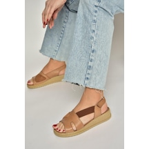 Fox Shoes Y555554003 Taba Hakiki Deri Günlük Kadın Sandalet Taba