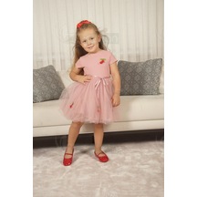 Tüllü Astarlı Esnek Kirazlı Elbise Kısa-gülkurusu Gülkurusu