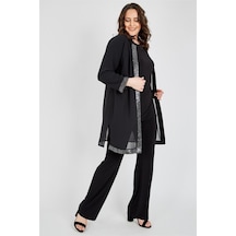 Ladies First Ladıes Fırst Büyük Beden 3552 Siyah Gümüş Ceket+Bluz+Pantolon