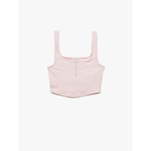 Koton Kare Yaka Korse Detaylı Kolsuz Slim Fit Crop Bluz Pembe 5sal30311ık Gül