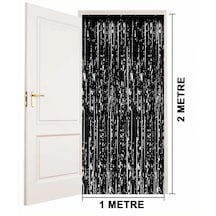 Siyah Renk Ekstra Metalize Parlak Saçaklı Arka Fon Perde İthal A Kalite 1x2 Metre Çok Renkli