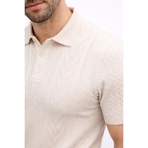 Ertaştrendstore Erkek Yazlık Triko Tişört Kısa Kol Polo Yaka Düğmeli T-shirt - Krem Çok Renk
