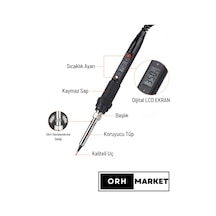 80W Dijital LCD Sıcaklık Ayarlı Lehim Havya – Seramik Rezistörlü, Yüksek Performanslı Kalem Tipi