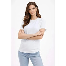 Freedom Storee Kadın Bisiklet Yaka Yazlık Kısa Kol Düz Tişört Regular Kalıp T-shirt - Beyaz Çok Renkli