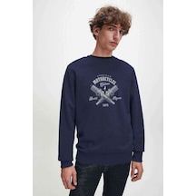 Motor Buji California Baskılı Indigo Erkek Örme Sweatshirt