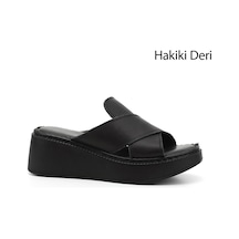 Gönderi(R) Gönderi R Siyah Dolgu Taban Hakiki Deri Terlik Siyah