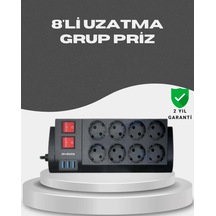Home Akım Korumalı 8 Li Priz 3 Usb Li Uzatma Kablosu Isıya Dayanıklı 2 Metre