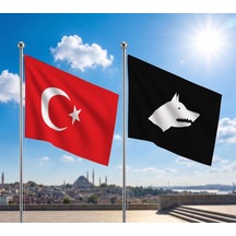 Siyah Beyaz Göktürk Bayrağı Ve Alpaka Kumaş Türk Bayrağı 2'li Set 70x105cm Diğer