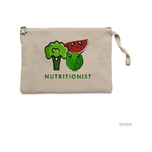 Zepplin Giyim Diyetisyen - Nutritionist Clutch Astarlı Cüzdan / El Çantası Krem