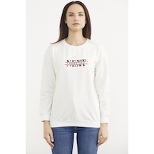 Sıfır Yaka Oversize Sweatshirt - Ekru
