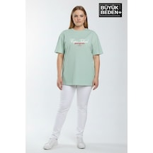 Superlife Kadın Büyük Beden Capri Island Baskılı 3xl-6xl Bisiklet Yaka Tshırt Spr26btsk510-14 Yeşil