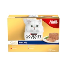 Gold Kıyılmış Tavuk Etli, Somonlu, Sığır Etli, Ton Balıklı Yaş Kedi Maması Multipack 85 Gr. 12 Al 9 Öde