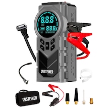 Steiner Şarjlı 20.000mah Araç Akü Takviye Cihazı 150 Psı Işıklı Dijital Ekranlı Lastik Şişirme Hava Kompresörü Çantalı