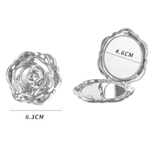 Gül Tasarımlı Çanta/cep Aynası - Katlanabilir, Mini Boy, Taşınabilir, Makyaj Aynası, 6cm Gri