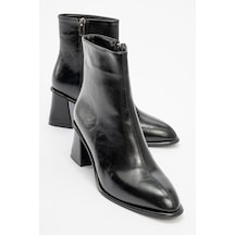 Luvishoes Luvi Shoes Alba Siyah Cilt Kadın Kalın Topuklu Bot Siyah-Cilt