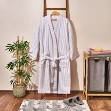 Soft Kimono Çizgili Erkek Bornoz - Beyaz / Mavi - S / M Çok Renkli