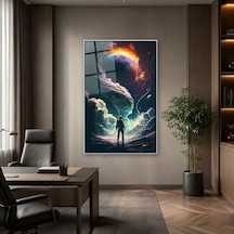 Bulut Girdabında Yürüyen Astronot Gümüş Çerçeveli Cam Tablo