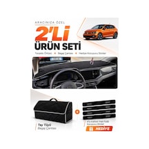 Volkswagen Polo 2022-2025 Uyumlu Torpido Örtüsü + Tay Tüyü Bagaj Çantası + Sticker - Siyah Gri