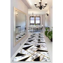 Arbese Kaymaz Taban Halı Koridor Antre Mutfak Yatak Odası Kesme Jel Yolluk Model Siyah Beyaz Gold-1004