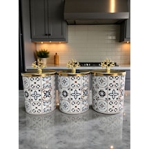 Baharatlık - Metal Kapaklı 3'lü Ceramic Desen Gold Kahverengi