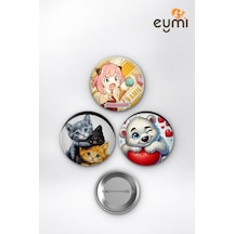Kawaii Chibi Sevimli Anya Kediler Çanta Süsü Rozet İğneli Buton Rozet Seti 58 Mm 3'lü Çok Renkli