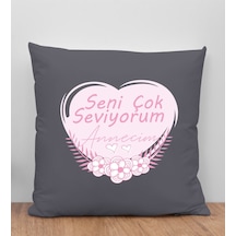 Bk Gift Anneler Günü Tasarımlı Antrasit Kırlent Yastık, Anneye He