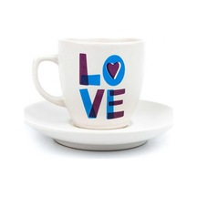 Love Krem Türk Kahvesi Fincanı - Hediye Seramik Türk Kahvesi Fincanı Beyaz - Çok Renkli