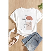 Unisex Make Up Siluet Baskılı Tasarım Tshirt Beyaz