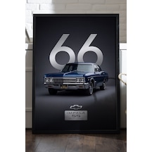 Chevrolet İmpala 66 Siyah Ahşap Çerçeveli Poster, Dekoratif Araba Duvar Tablosu
