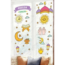 MSticker Hoşgeldin Ramazan Dua Cami Ay Fener Figürleri Cam Duvar Dekorasyon Sticker Seti