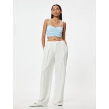 Koton İnce Askılı Drapeli Büstiyer Keten Karışımlı Slim Fit Mavi 4sak30122pw