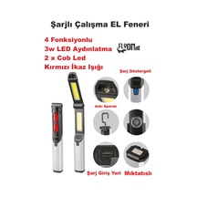 Flylook Şarjlı Çalışma El Feneri Fonksiyonlu 180 Derece Dönebilen Cob Led Mıknatıslı Kamp,oto Tamir Lamba Beyaz - Siyah
