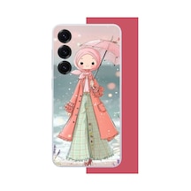 Samsung Galaxy S25 Uyumlu Pembe Şemsiyeli Kız Baskılı Silikon Kılıf Renkli