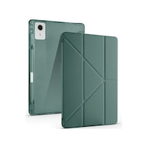 Lexroo Lenovo Idea Tab Plus 12.1 Tri Folding Kalem Bölmeli Standlı Silikon Kılıf - Koyu Yeşil
