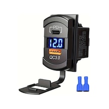 Xuweiwei 12v 24v Usb Kollu Anahtar Priz Kapagi Yeşil Işık Pd Qc3.0 Led Voltmetreli Tekne Karavan Motosiklet Terminal