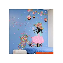 Home Accessories Çocuk Ve Bebek Odası + Ev Dekor Bisikletli Kız Sihirli 3d Kelebekler Duvar Sticker Çok Renkli
