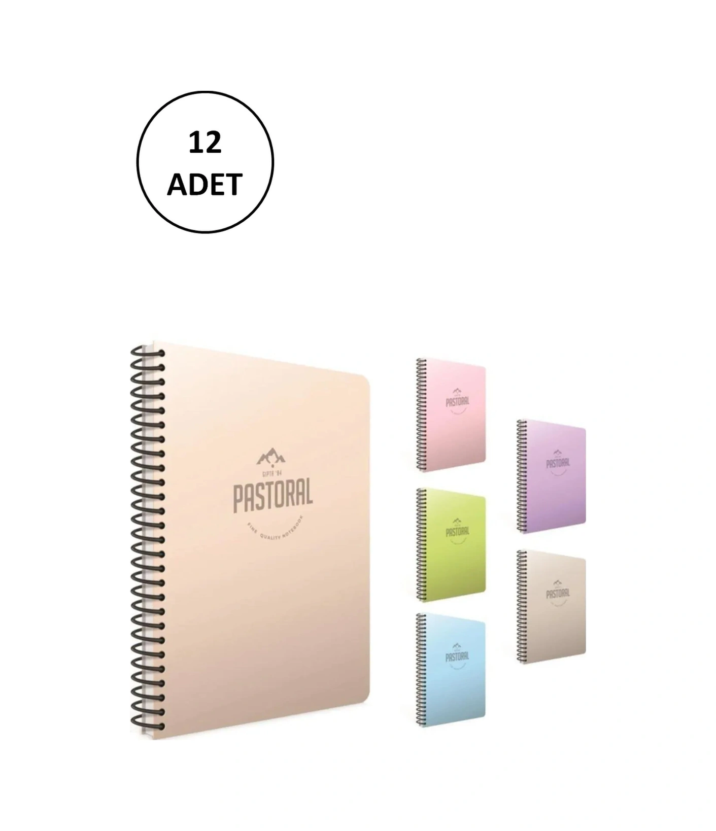 Pastoral Spiralli Pp Kapak Defter 17x24cm 72 Yaprak Kareli 12 Adet