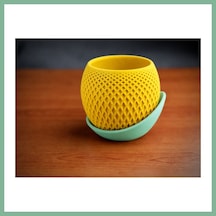 Bşkvirgo 3d Baskı Küre Saksı - Kafes Dokulu İki Parçalı Dekoratif Saksı - Sarı-mint Bsk2026 Standart