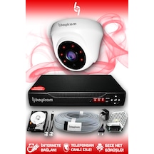 Bayicam 1 Kameralı Dome 1 İç Kamera Set 500 GB HDD Full HD Gece Görüşlü Güvenlik Kamerası Sistemi