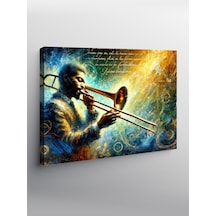Kanvas Tablo Mavi Trombon Çalan Müzisyen
