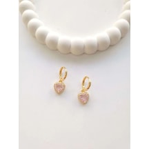 Çelik Gold Pembe Kalpli Küpe Sevgiliye Hediye Altın