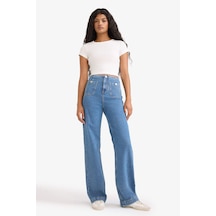 Defacto 90s Wide Leg Yüksek Bel Düz Paça Uzun Jean Pantolon E9121ax25aunm28 Mavi